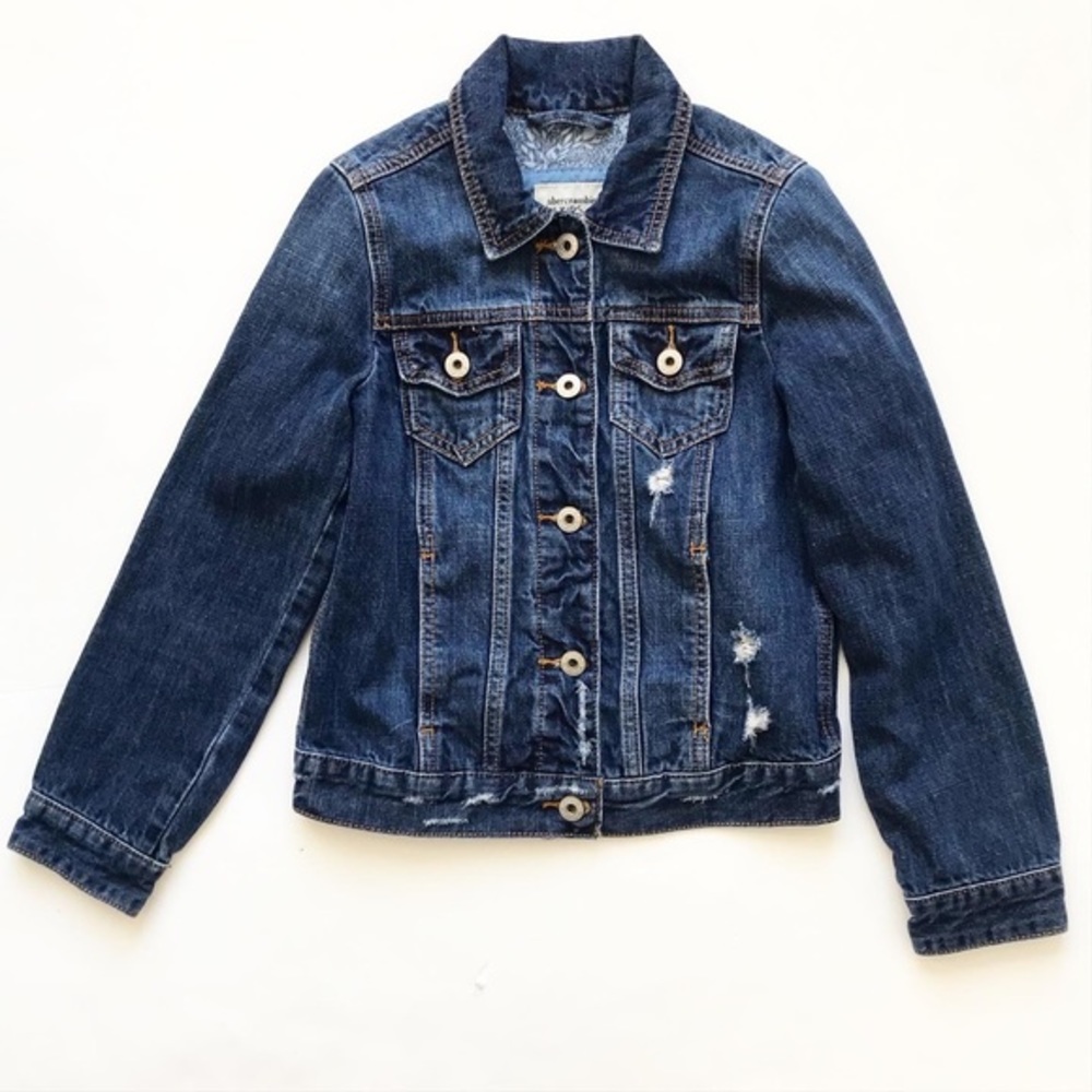 Abercrombie dark wash distressed jacket EUC 9-10Y